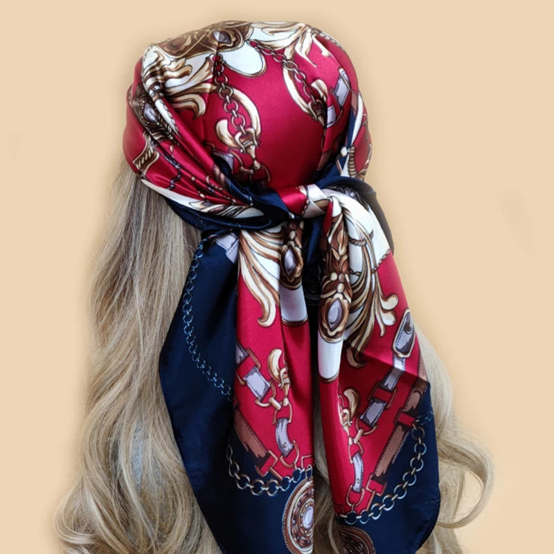 New 90*90cm Retro Brand Women Silk Scarf Bandanna Fashion Bohemian Pattern Square Hijab Lady Wrap Headband foulard muffler