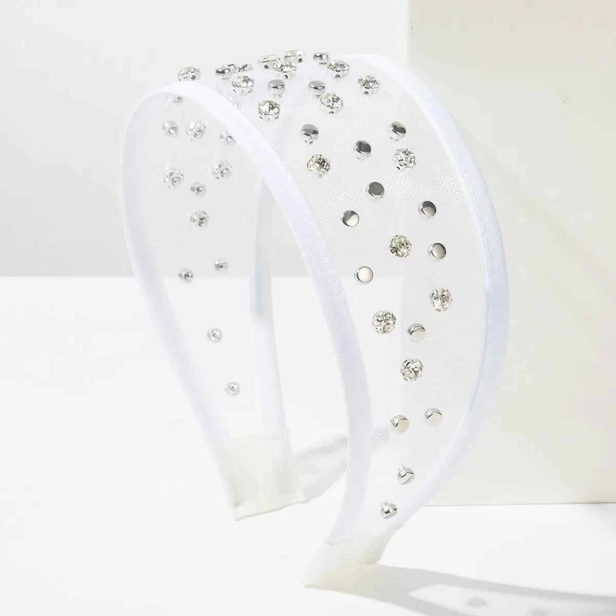 Pearl Headband Korean Fashion Simple Trendy Rivet Mesh Wide Headband for Women High-end Daily Versatile Hair Accessory