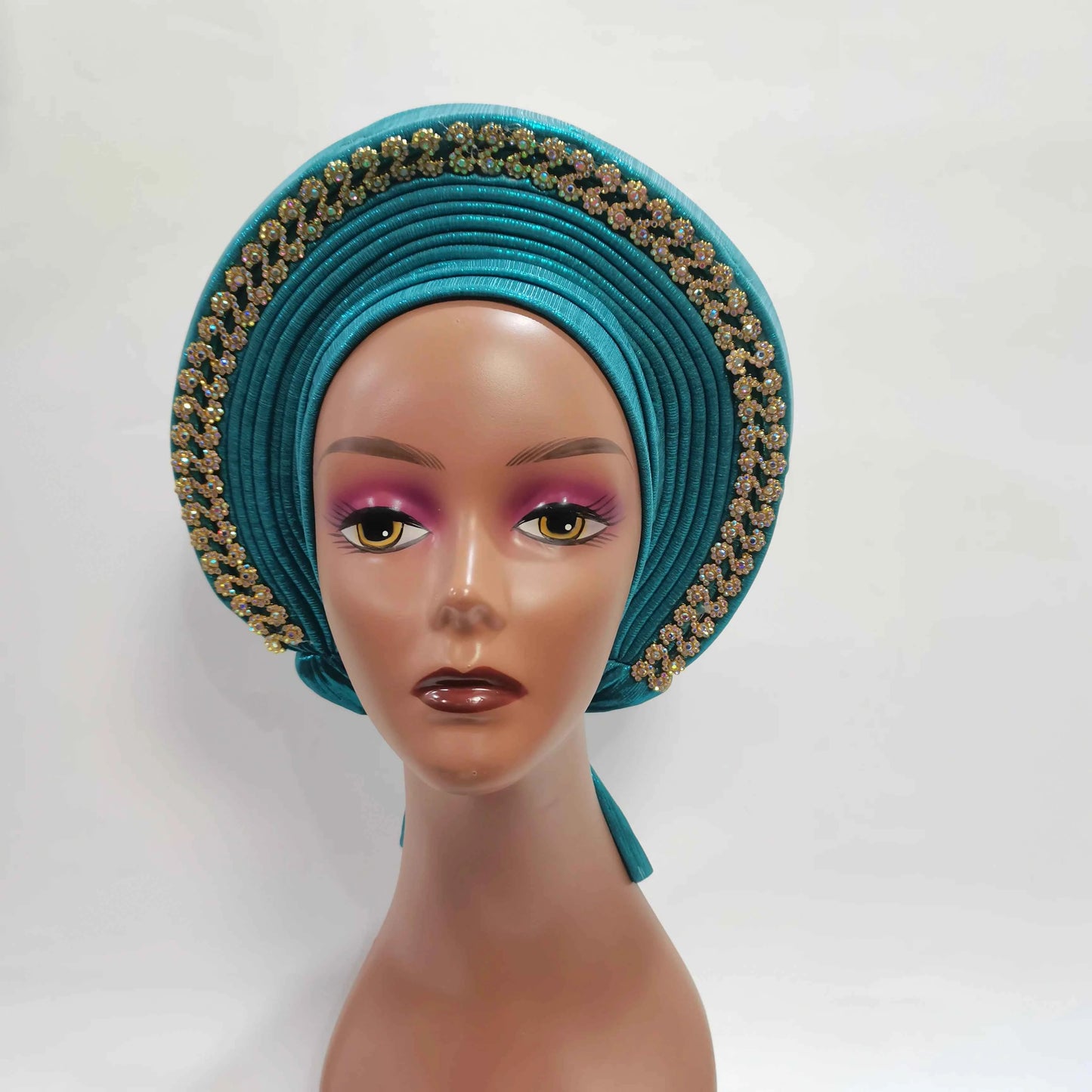 Nice African Turban Cap Plain Colors On Top Ready to Wear Nigeria Head Wrap Women Cap Nigerian Auto Hat Already Made 1 Pcs/pack
