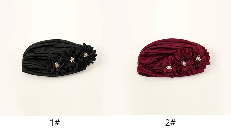 Islamic Underscarf Hijabs Hats Women Flower Headband Ladies Muslim Turban Hat Floral Head Wrap Wedding Beading Party Hijabs - NamafadStore