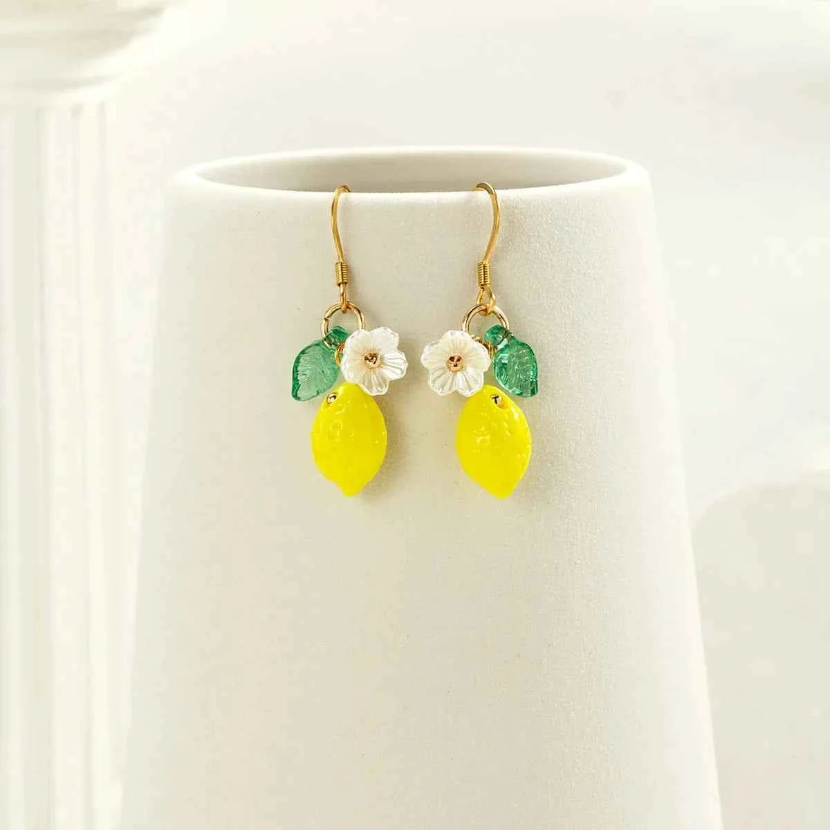 New Fashion Fruit Transparent Pearl Colored Lemon Earrings  Y2k for Girls Women Children Party Birthday Gift Lovely Jewelry