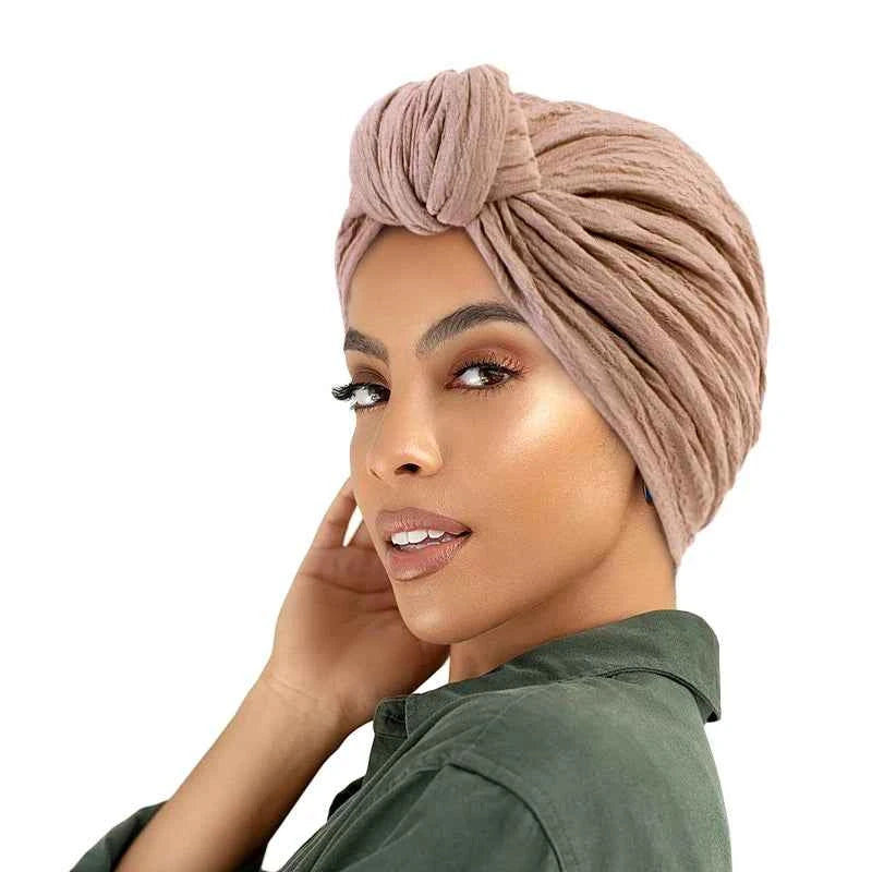 New Women Stretch ruffle Turban Top Knotted Twisted Hairband Female Muslim Indian Hats Bonnet African Chemo Cap Hair accessories