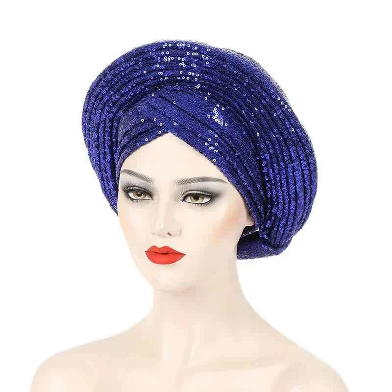 2025 Sequins Turban Chemo Cap for Women Ready to Wear African Auto Gele Headtie Nigeria Wedding Geles Female Head Wrap Headpiece