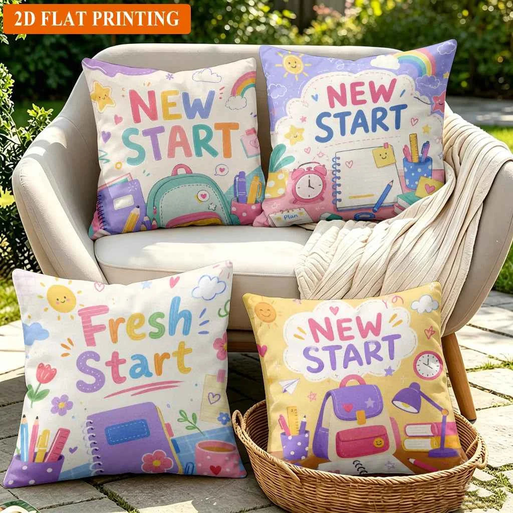 Cute New Start Back to School Pillow Covers Throw Pillow Cases Planner Theme Decor for Girls Nursery Room Home Accents Aesthetic