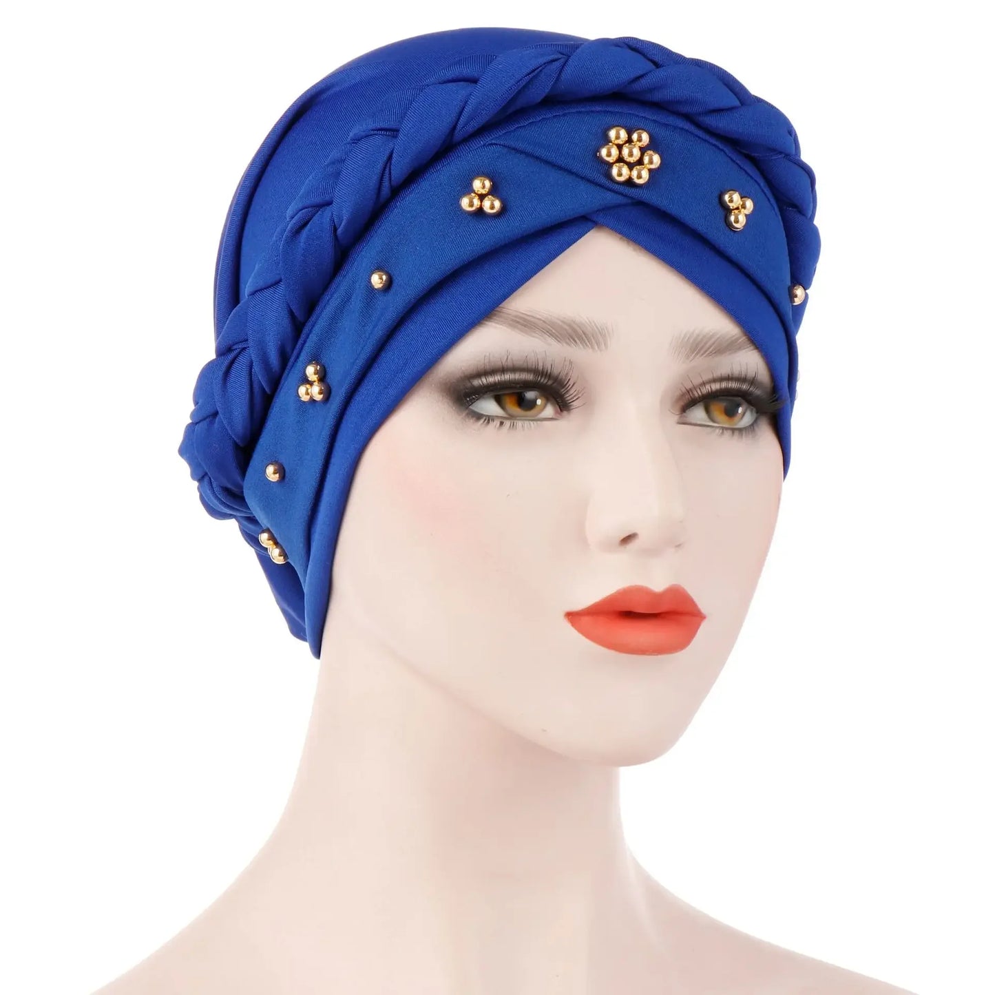 Women Lady Beads Muslim Braid Head Turban Wrap Cover Cancer Chemo Islamic Arab Cap Hat Hair Loss Bonnet Beanies Fashion - NamafadStore
