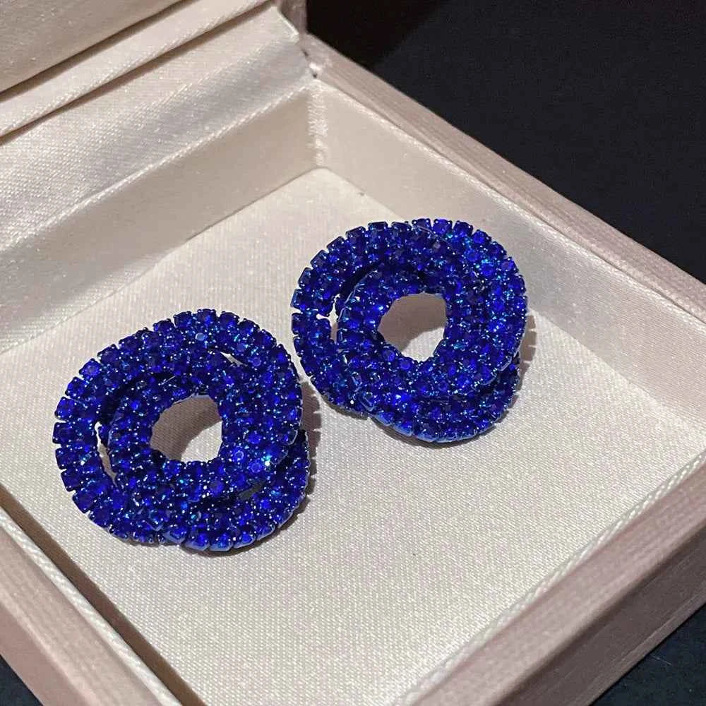 Luxury Shiny Colorful Rhinestones Stud Earrings for Women Bling Crystal Circle Flower Earrings Female Wedding Party Jewelry Gift