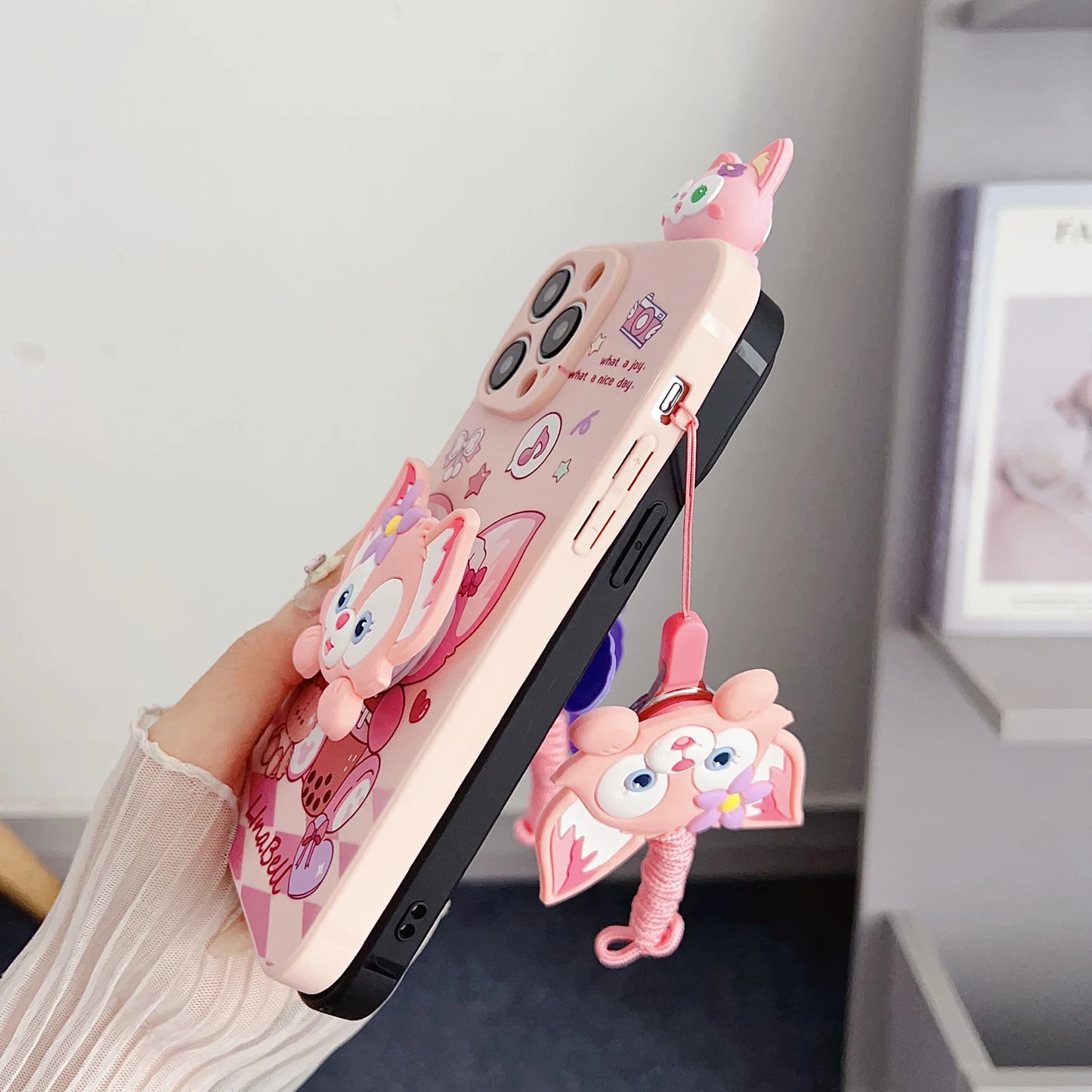 3D Cartoon StellaLou LinaBell Doll Phone Case With Holder Rope Lanyard For iPhone 17 16 Pro Max 15 Pro 14 Plus 13 12 11 Mini