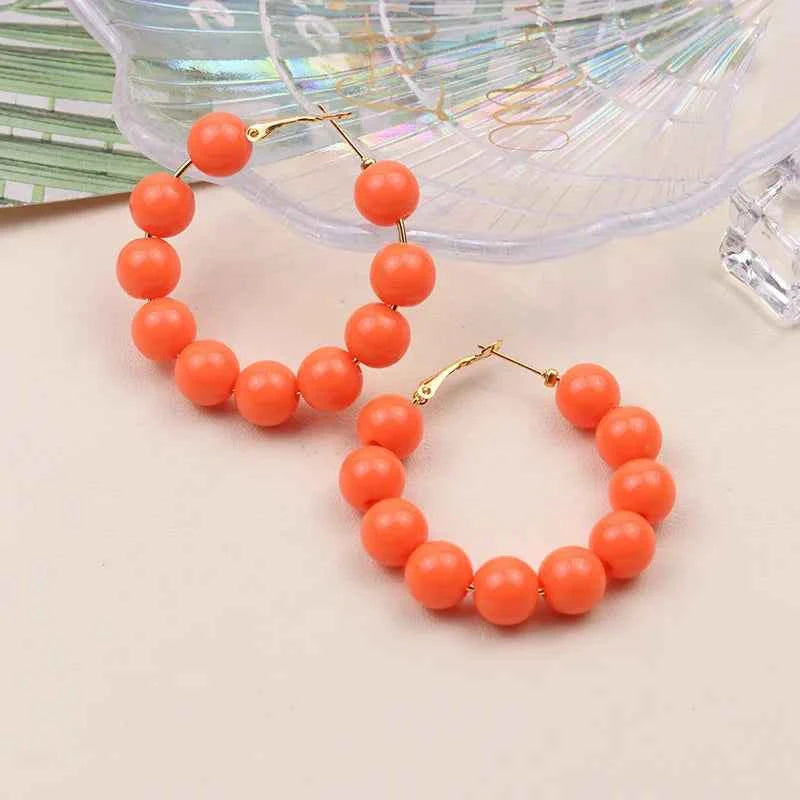 Summer dopamine bead candy colored acrylic earrings exaggerated and fashionable circular women's earrings