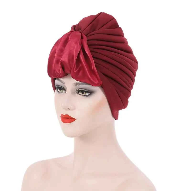Fashion Satin Croissant Ruffled Turban Caps for Women African Head Wraps Nigeria Wedding Party Headpiece Muslim Headscarf Bonnet