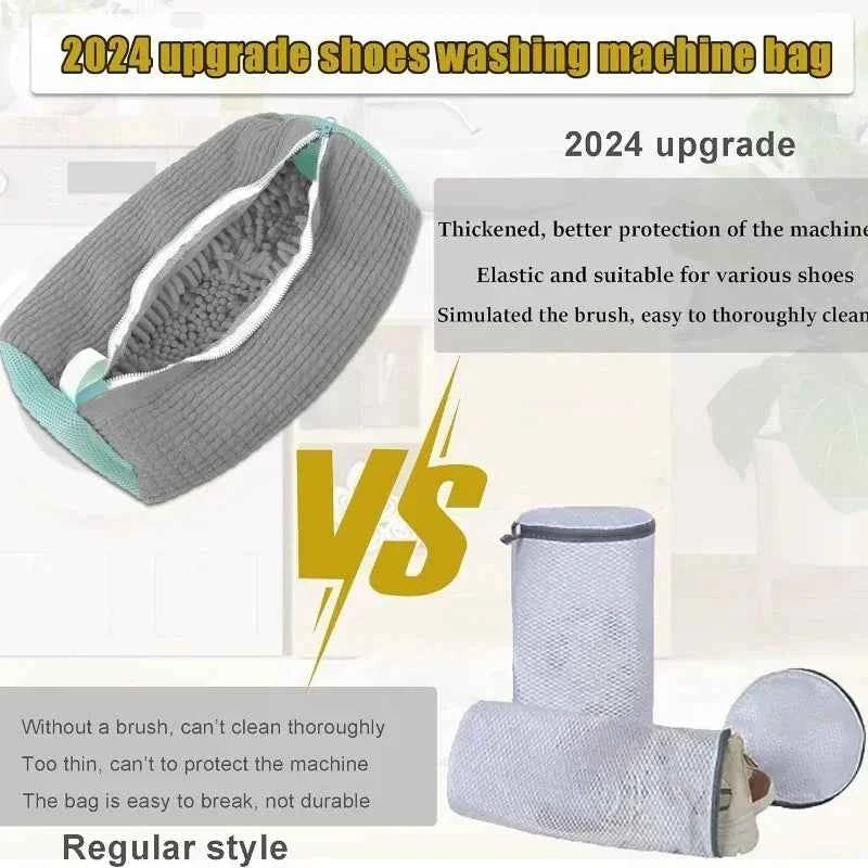 Machine Washable Shoe Washing & Drying Bag with Soft Fiber - Durable Polyester Laundry Protector for Shoes Adjustable Strap