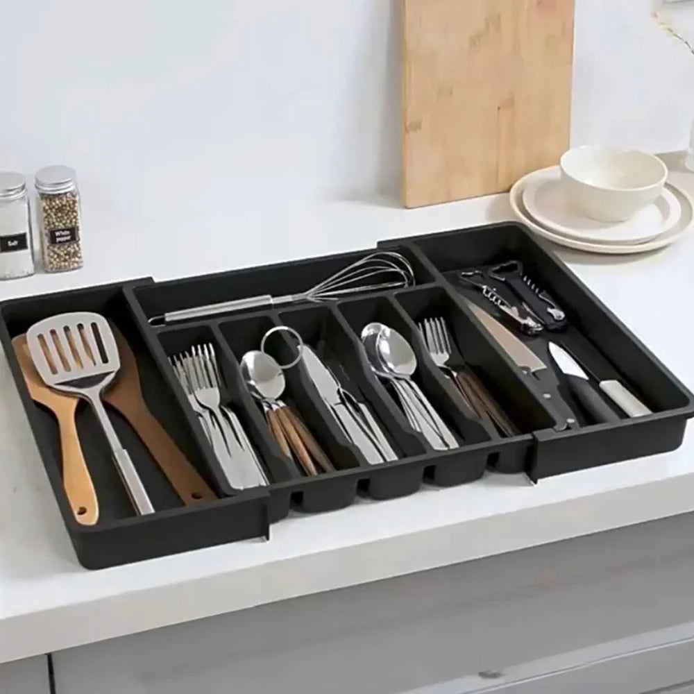 1Pc Expandable Kitchen Drawer Organizer, Adjustable Retractable Cutlery Storage Box for Spoons Forks Knives Flatware and Cutlery