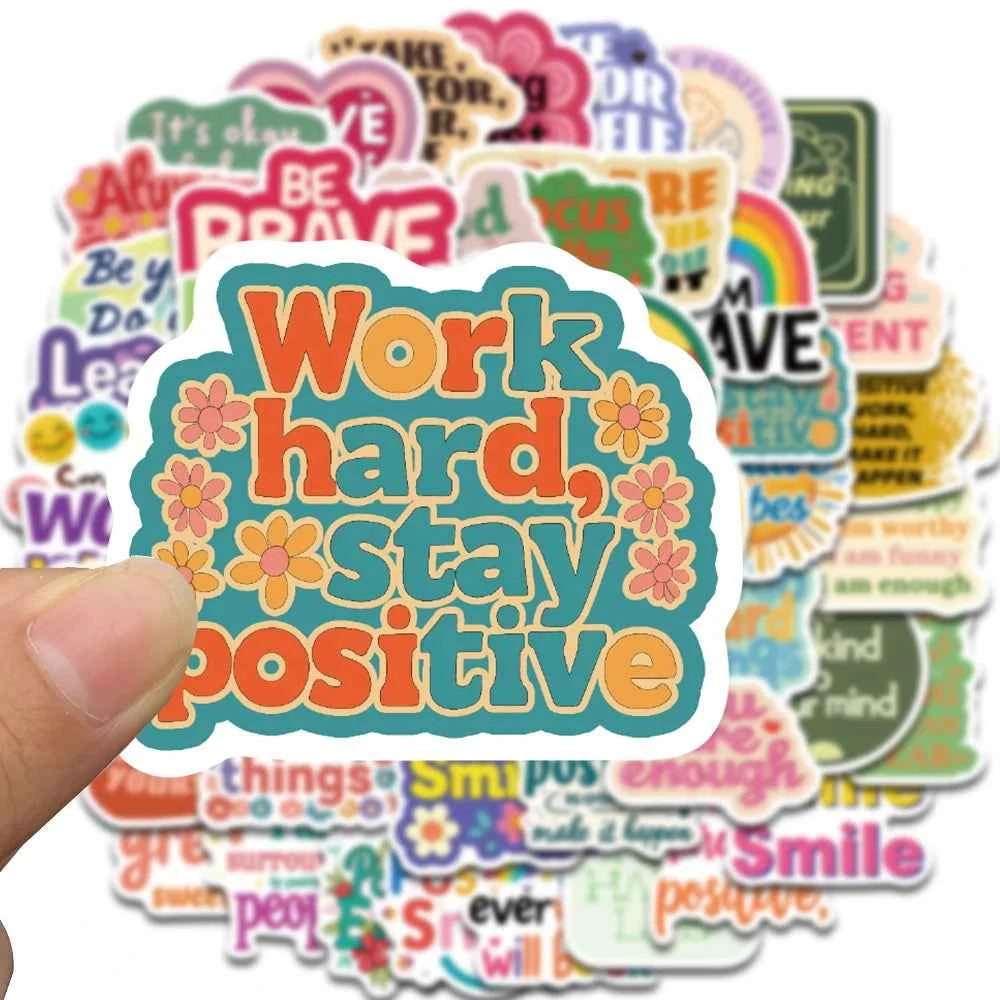 50pcs Positive Affirmation Stickers Kawaii Harajuku Skateboard Graffiti Decals Luggage Suitcase Bike Gift Phone Bike Sticker