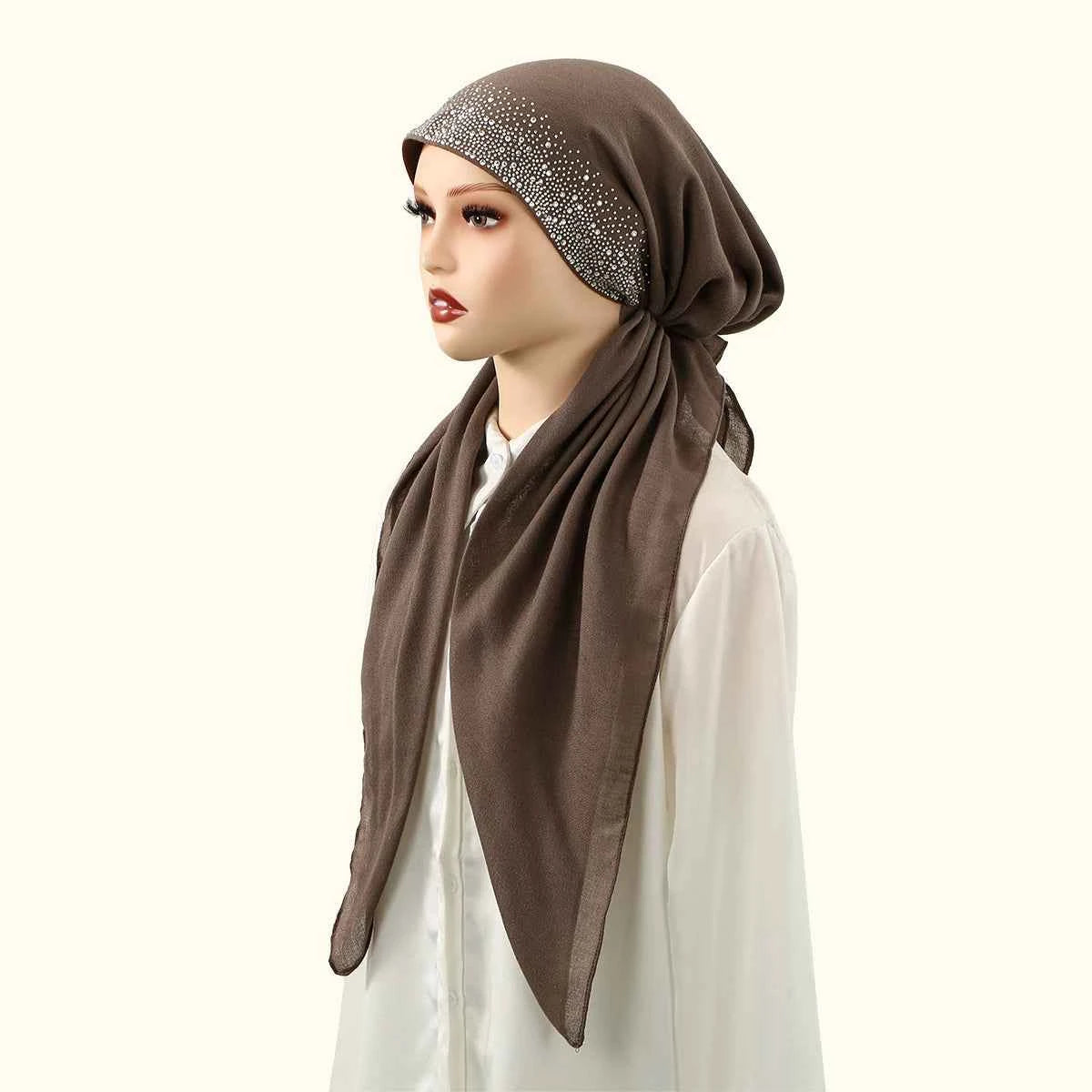 Fashion Diamond Cotton Elastic Headband Cap For Woman Muslim Hijab Hat Lady Fashion Instant Scarf Islamic Turban