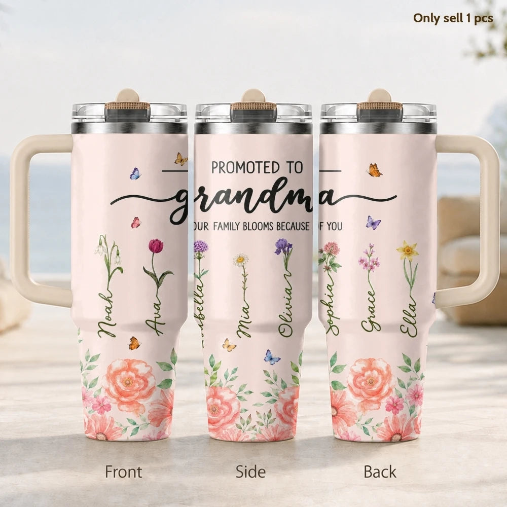 40oz Family Love Floral Tumbler – Insulated Stainless Steel Travel Mug