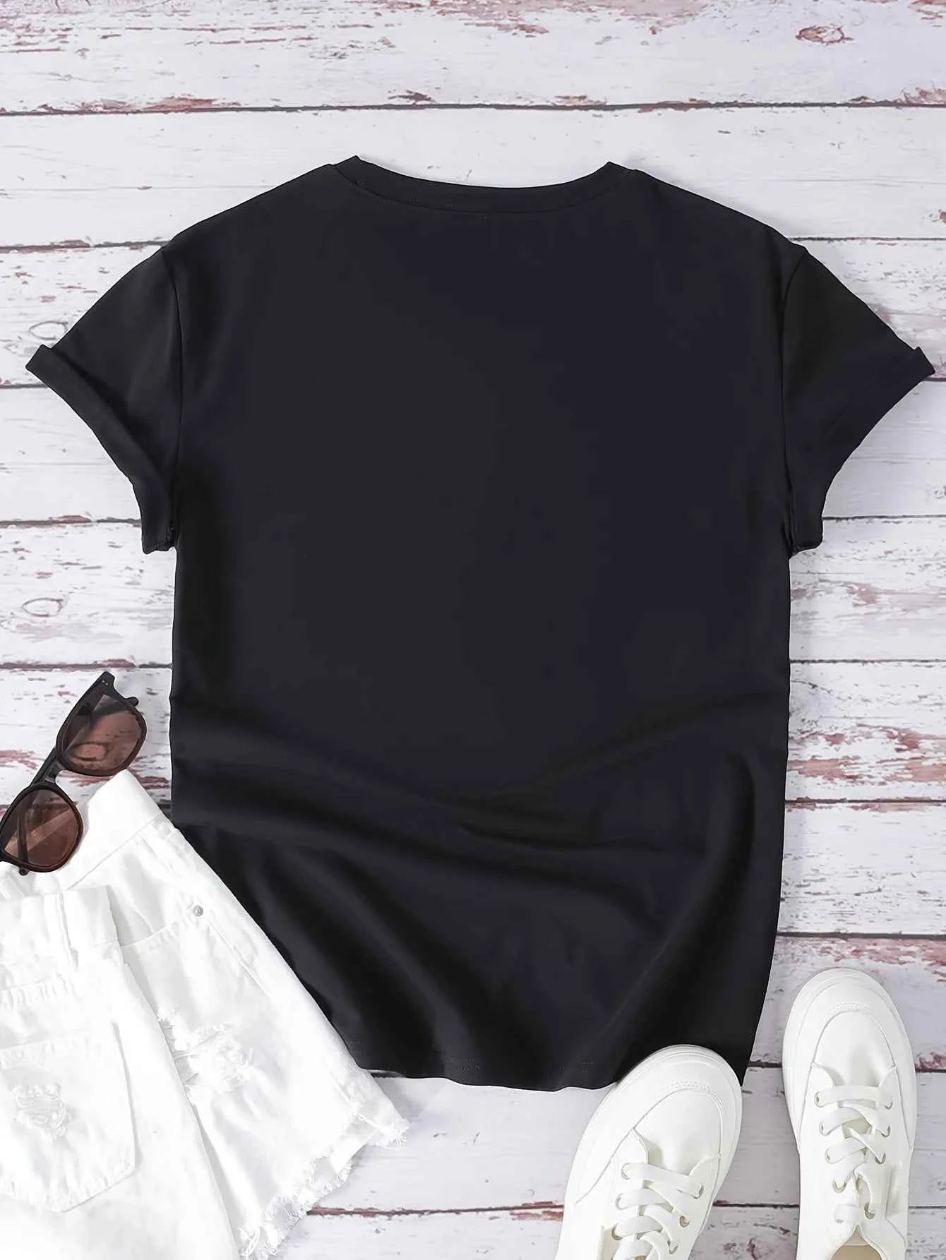 Women's Letter Print Crew Neck T-shirt - Casual Short Sleeve Top for Spring & Summer