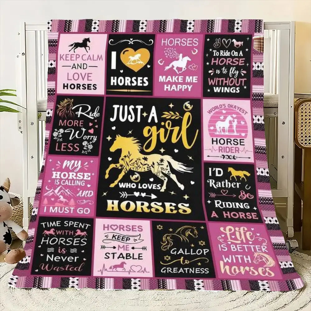Just a Girl Who Loves Horses Blanket – Cozy Horse Lover Throw Gift