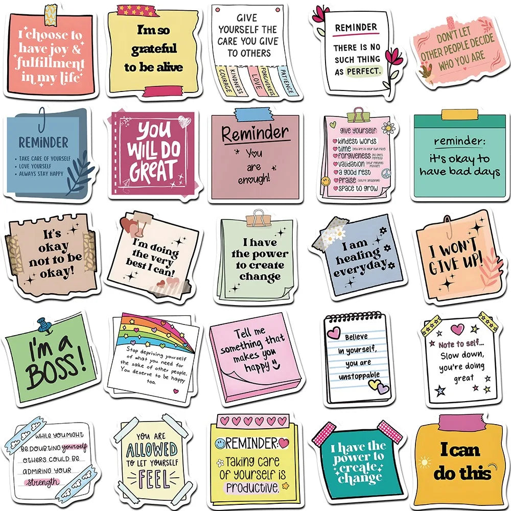 50pcs Cute Motivational Words Text Stickers Inspirational Self affirmation Decals for Student Stationery Notebook Diary Sticker