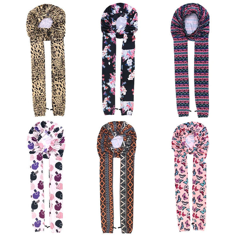 2-Piece Ice Silk Hair Bonnet & Head Wrap – Long Tube Sleep Caps