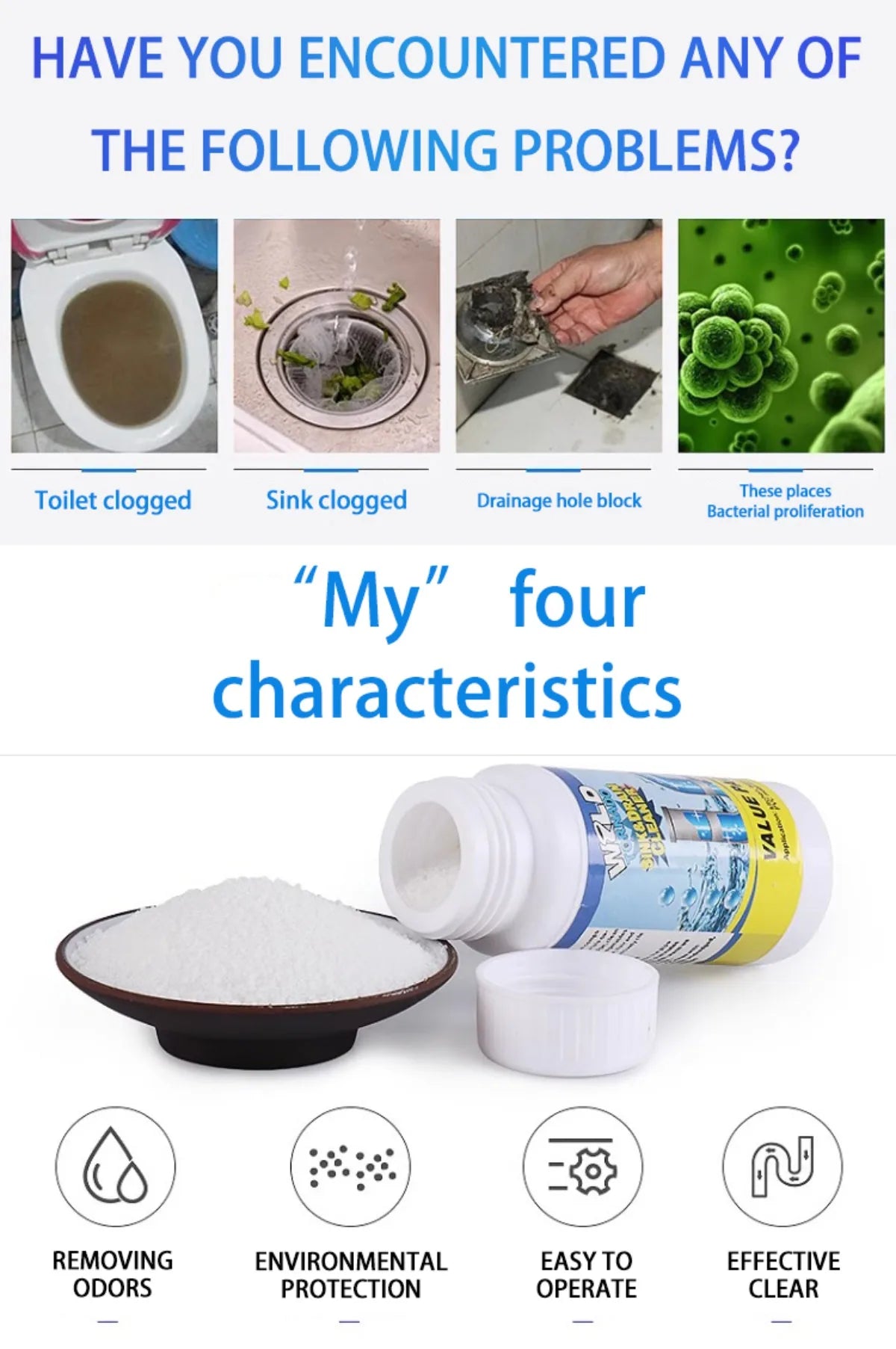 100g Powerful Sink Drain Cleaner High Efficiency  Clog Remover Kitchen Sewer Power Pipe Channel Powder Cleaning Tools