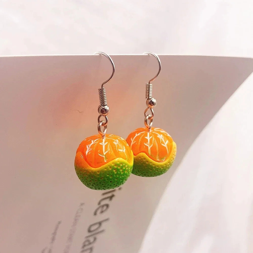New Fashion Fruit Transparent Pearl Colored Lemon Earrings  Y2k for Girls Women Children Party Birthday Gift Lovely Jewelry