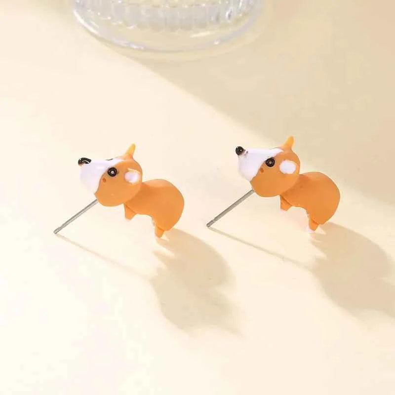 2pcs/1pair Animal Cartoon Stud Earring For Women Cute Dinosaur Little Dog Whale Clay Bite Ear Jewelry Funny Gifts Fashion