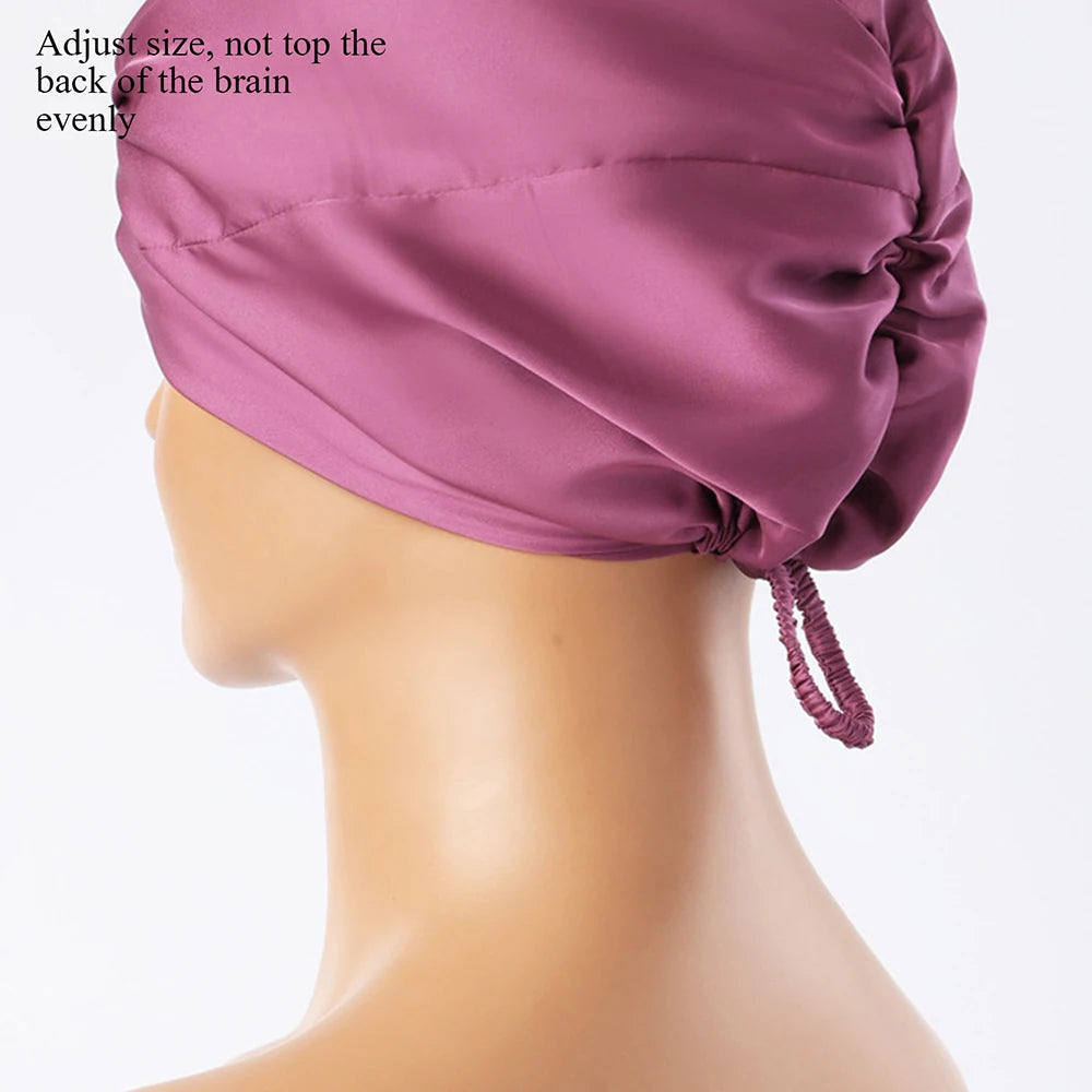 Unisex Solid-Color Adjustables Silk Satins Hair Bonnets High Elasticity Soft Sleep Cap For Women Men - NamafadStore