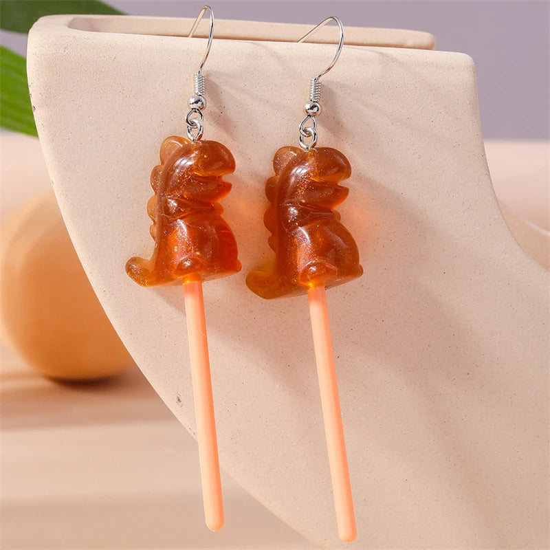 Sweet Candy Color Lollipop Drop Earrings for Women Funny Simulation Food Flower Dinosaur Dangle Hook Earrings Girls Jewelry Gift