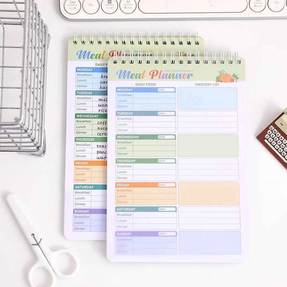 32sheets Cute Daily Planner Meal Planner Schedules Transparent PVC Hardcover Top Priorities Notepad Organizer Meal Plan Notebook