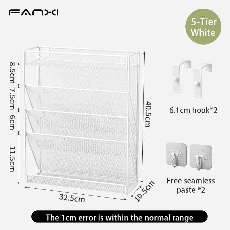 5 Pocket Mesh Hanging Wall File Organizer, Wall Mounted Mail Paper Document Folder Holder,Magazine Rack for Office Home School.