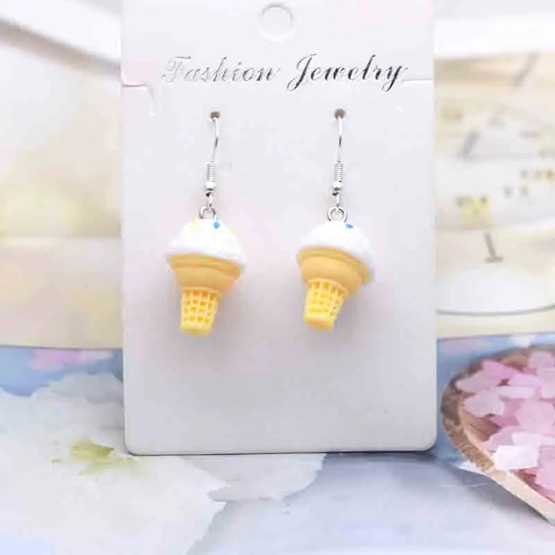 Earring For Women Resin Handmade Cute Animals Ice Cream Drinks Candy Fruits Pissa Drop Earrings Funny Gift