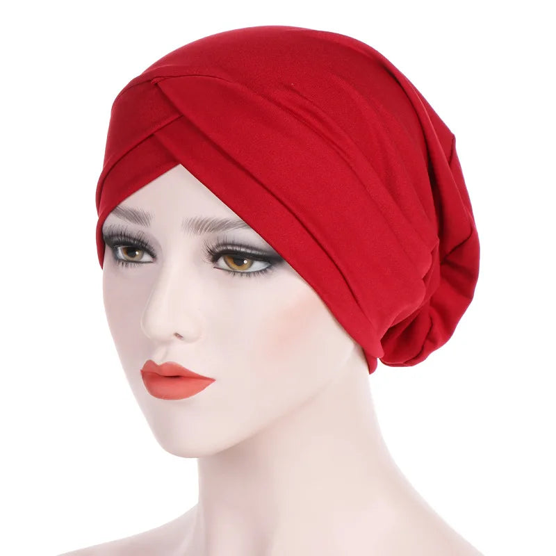 1PC New Women Elastic Turban Hat Muslim Hijab Islamic Beads Cancer Chemo Cap Ladies Hijab Stretch Head Wrap Head Scarf Hair Loss - NamafadStore