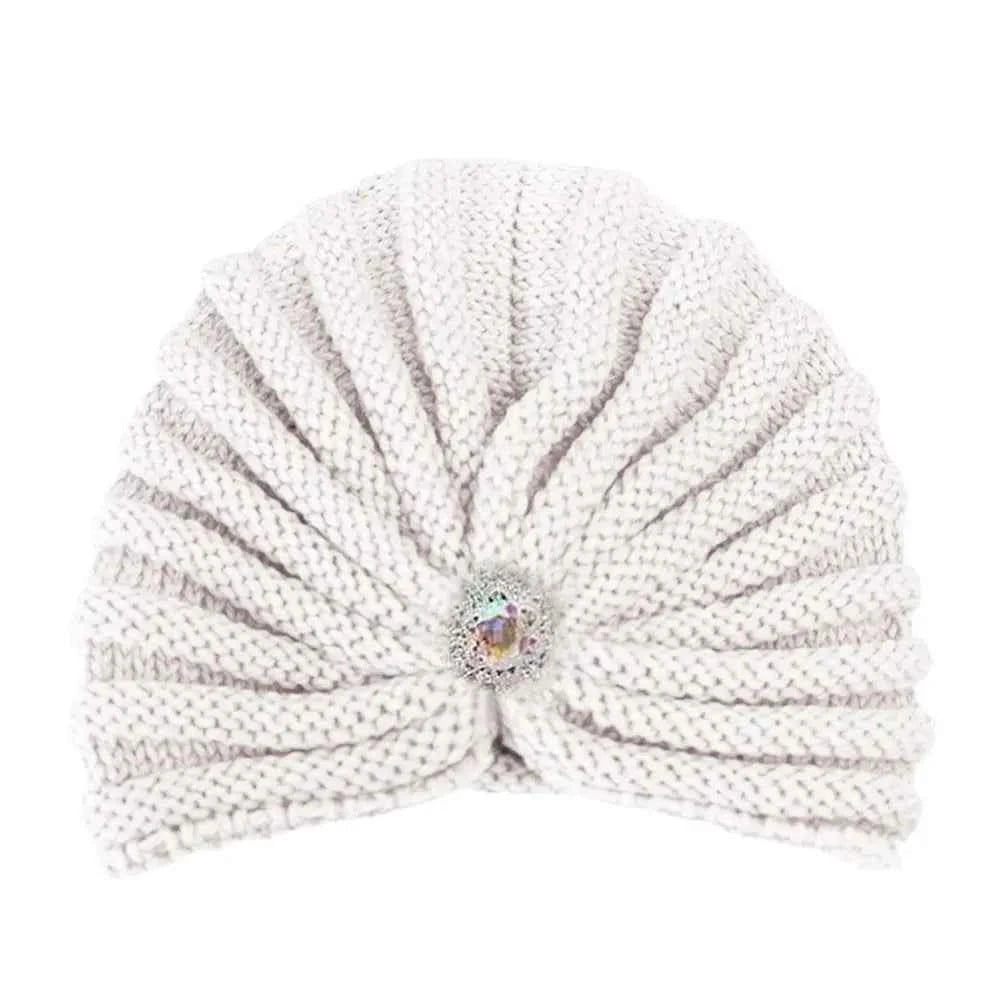 Fashion Winter Warm Hijab Caps Soft Thick Bohemia Turban Diamond Jewelry Wool Knitting Knitted Hats for Women