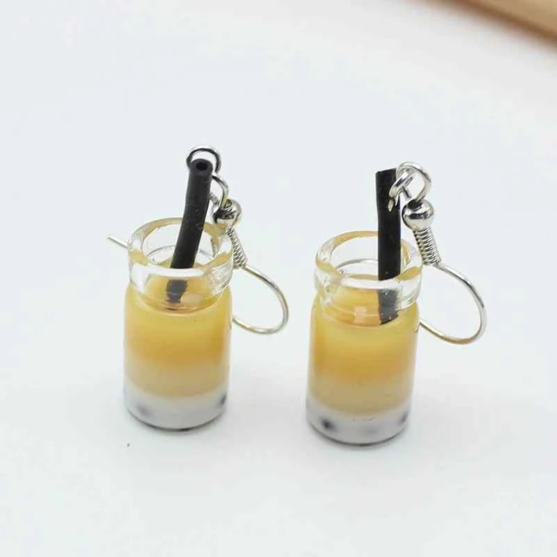 Trend Creative Funny Three Layers Colored Bubble Milky Tea Pendant Earrings for Women Personality Drink Ear Jewelry Girl Gift