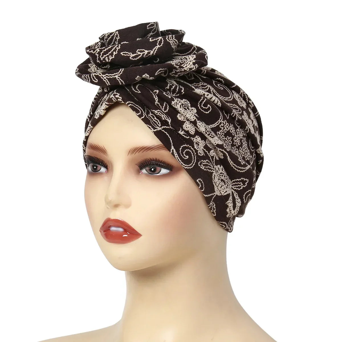 New African Print Turban Beanie for Women - Flower Beanie, Muslim Hijab, Head Wrap, and Hair Loss Bandana