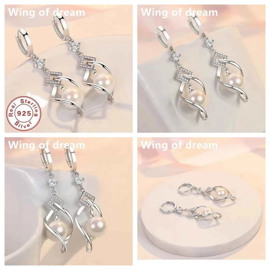 925 Sterling Silver Crystal Zirconia Natural Pearl Earrings, Women's Fashion Gorgeous Wedding Engagement Party Jewelry
