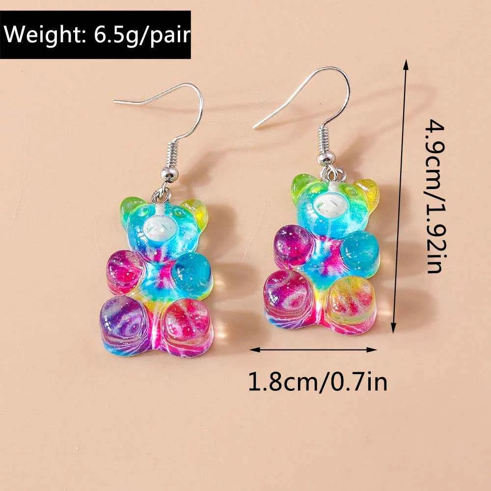 Cute Colorful Gummy Bear Drop Earrings for Women Girls Cartoon 3D Bear Earrings Party Holiday Jewelry Gifts