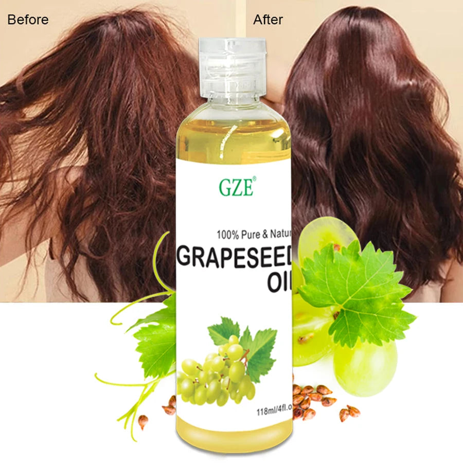 GZE Grapeseed Oil, Skin Care for Sensitive Skin, Light Silky Moisturizer for All Skin Type, Hair Strengthens Vegan Thickening - NamafadStore