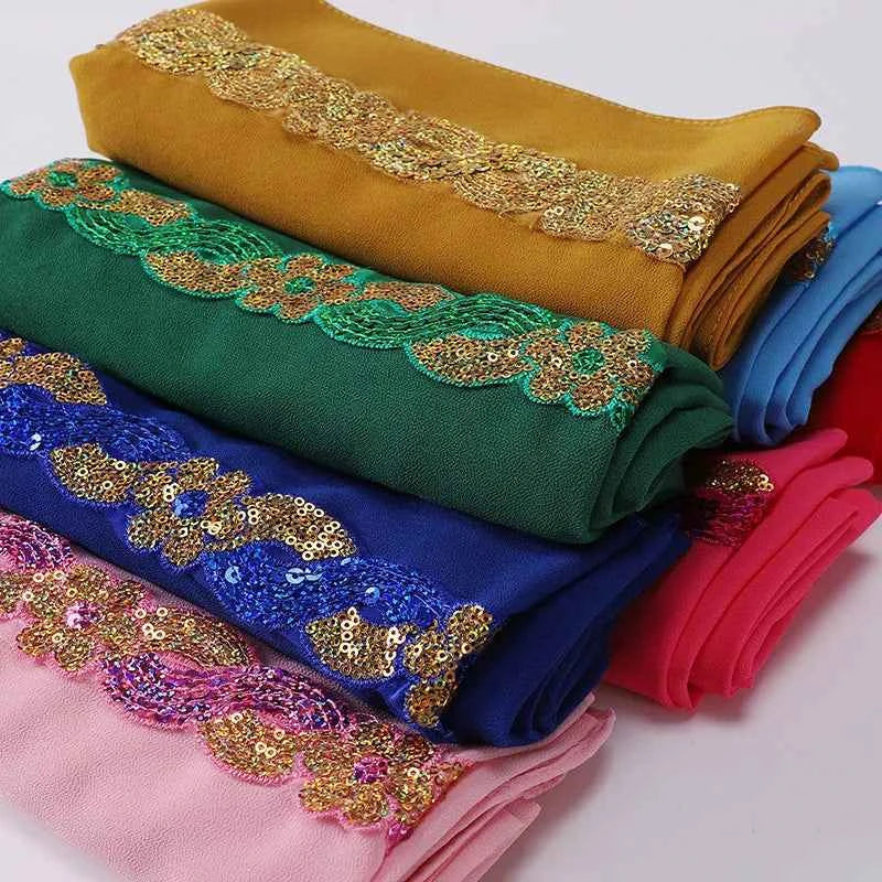 Chiffon Hijab Scarf Turban – Sequins Headwrap & Veil for Muslim Women, Fashionable Islamic Headband