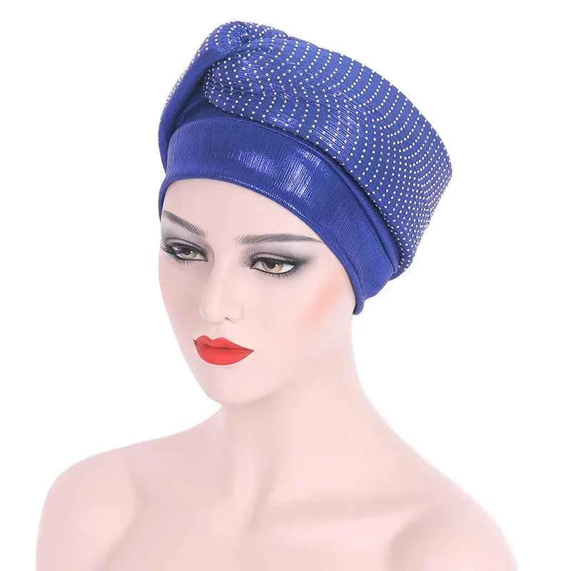 Glitter Diamonds Headband Turban Cap African Headtie Women's Head Wraps Headscarf Bonnet Nigerian Wedding Party Headwear Hat