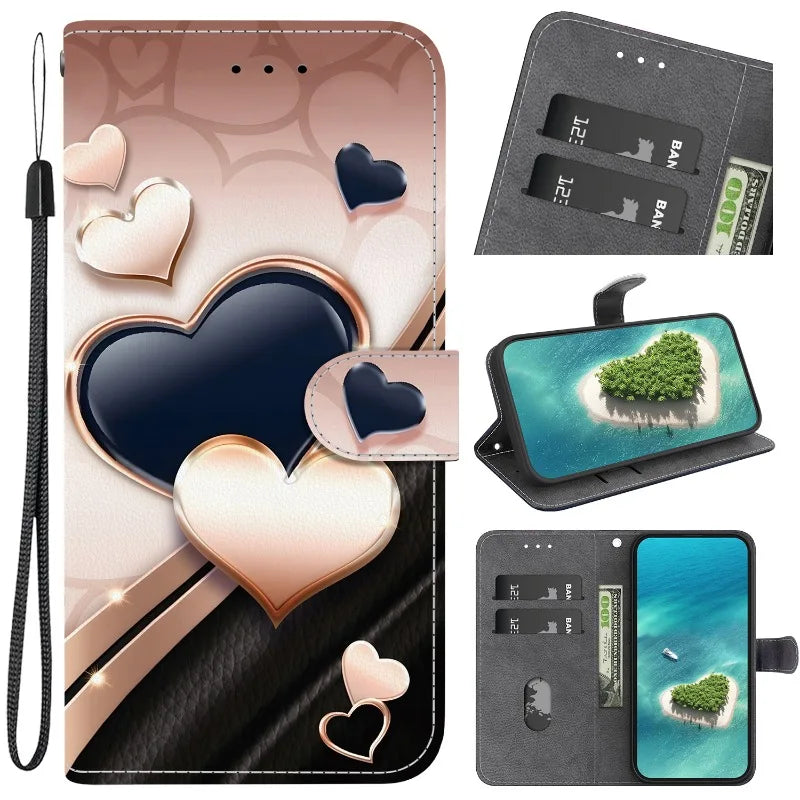 i17e Air Rose Cat Bear Case for iPhone 17e 16e 15 14 Plus 13 12 iphone17 Pro Max Cases Wallet Flip Stand Back Cover Strap Coque