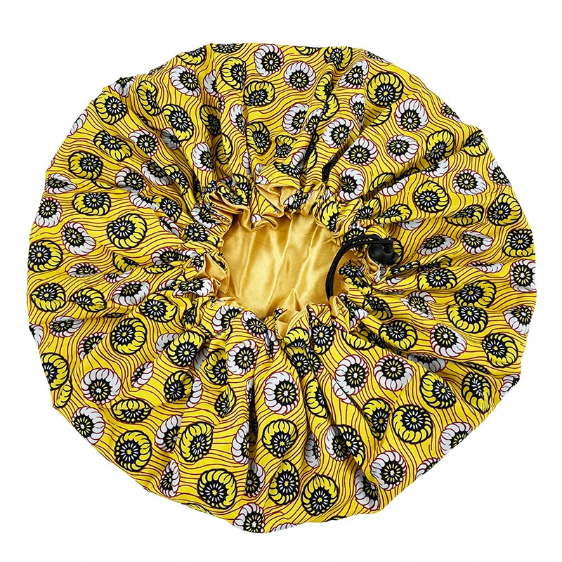 New Big Print Ankara Women Satin Bonnet Head Cover Silky Satin Elastic Sleep Cap Ladies Head Wrap Hat Hair Accessories Fashion - NamafadStore