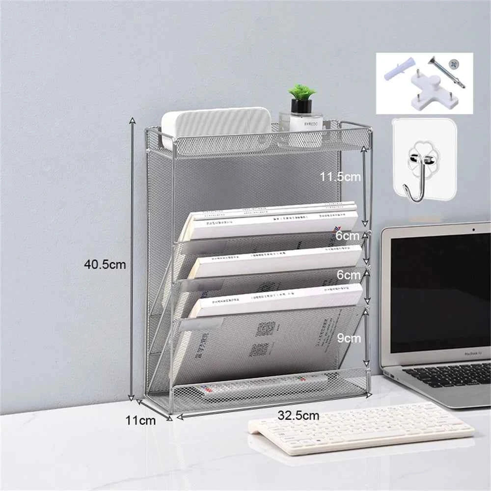 Metal Wall Mounted Magazines Newspaper Storage Rack For Home Office Books Newspapers Files Folder Desktop Tabletop Display Stand
