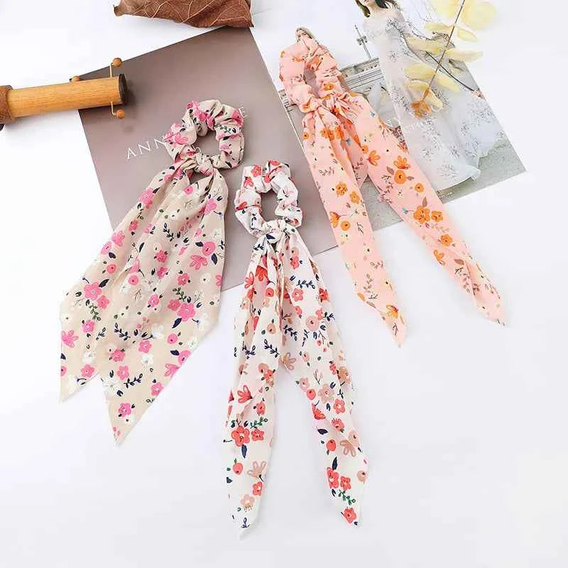 Fashion Dots Scrunchies Long Hair Rope Korean Hair Ties for Women Ponytail Scarf Sweet Elastic Hair Band Hair Accessories