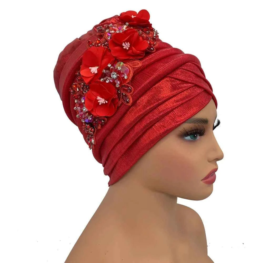 Already Made Wedding Geles Female Head Wraps with Diamond Flower 2024 New African Women's Turban Cap Nigeria Auto Gele Headtie