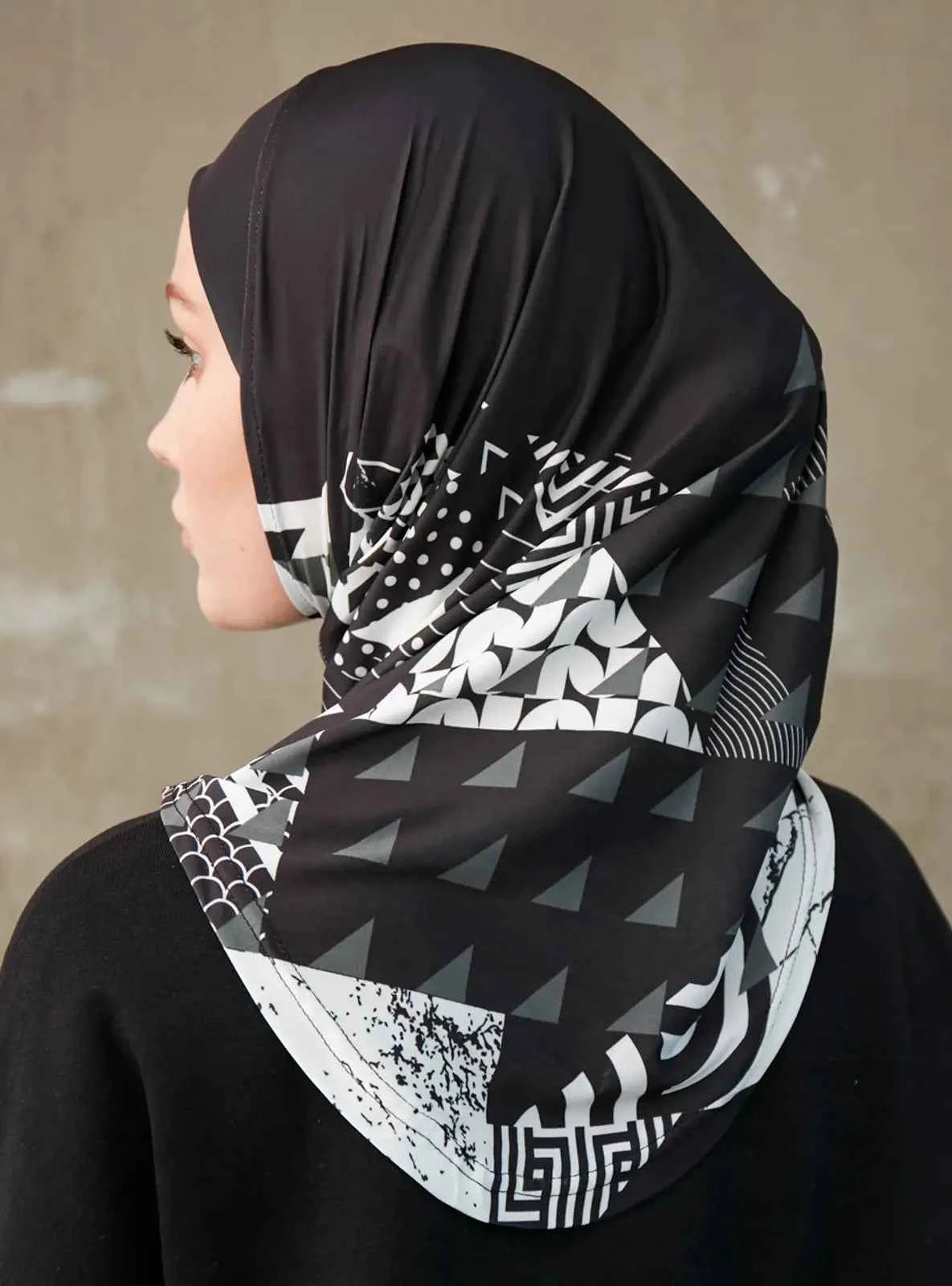 Sporty Inner Women's Hijabs Muslim Breathable Islamic Instant Turban For Ladies Geometric Printing Pattern Head Wrap Headband