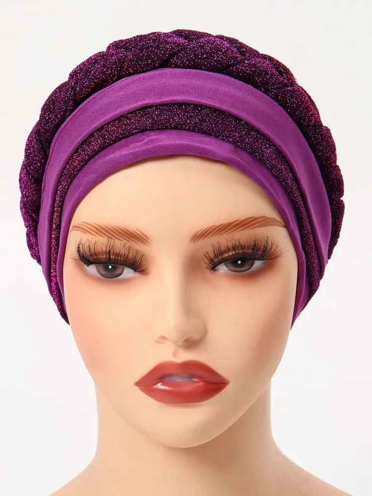 Glitter Full Body Pleated Turban Cap for Women 2025 Lady Head Wraps Muslim Headscarf Hat Turbante Mujer African Headpiece