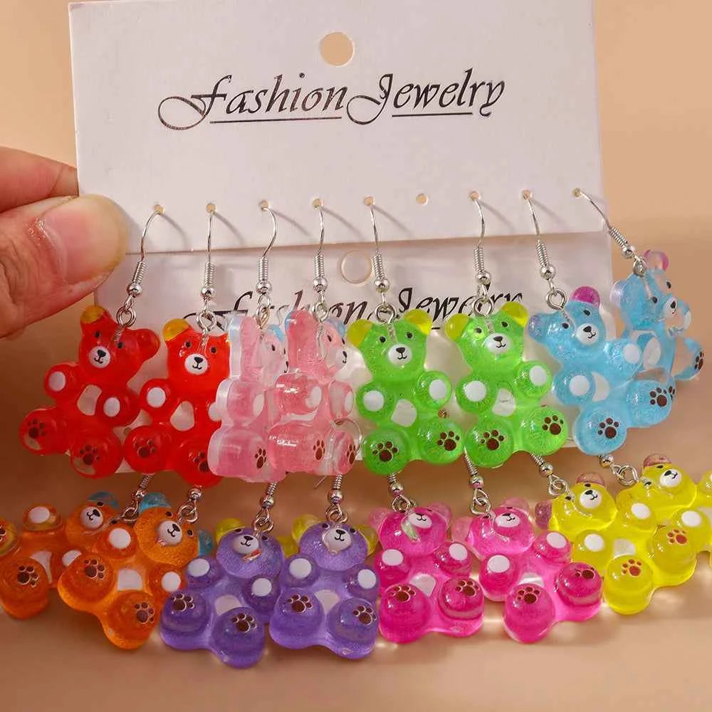 Cute Colorful Gummy Bear Drop Earrings for Women Girls Cartoon 3D Bear Earrings Party Holiday Jewelry Gifts