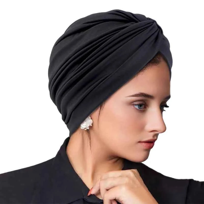 New Women's Stretchy Twist Pleasted Hair Wrap Turban Caps Muslim Cancer Chemo Beanie Cap Headwear Sleep Hat