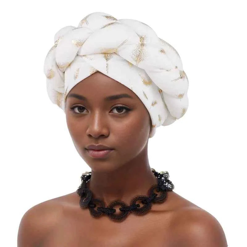 Bronzing African Headtie Braid Turban Caps for Women Nigeria Wedding Geles Party Headgear Headpiece Auto Gele Female Head Wraps
