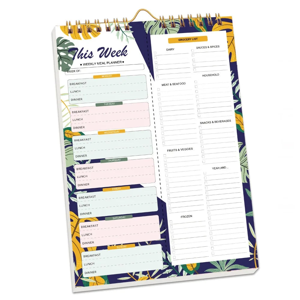 52 Sheets Meal Planning Pad Reusable Spiral Bound Weekly Meal Planner Wall-Mounted Tear-Off Design Schedule Management Book